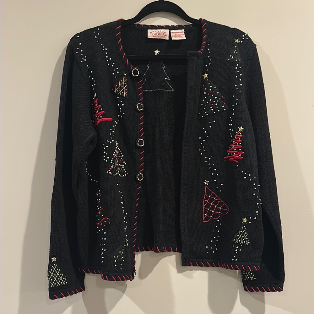 Vintage Basic Editions Black Holiday Cardigan - image 1